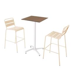 Oviala Business Ensemble table haute stratifié taupe et 2 chaises hautes ivoire - blanc 110577_0