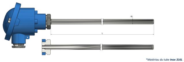 Sonde à résistance avec tête de raccordement - Pt100/Pt500/Pt1000 - PH40 - Avec doigt de gant_0