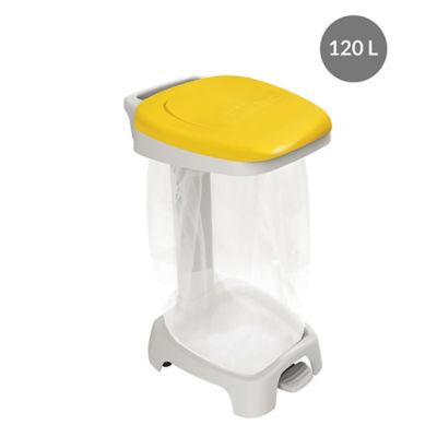 Support sac poubelle 2 roues à pédale Gilac avec couvercle jaune 120 L_0