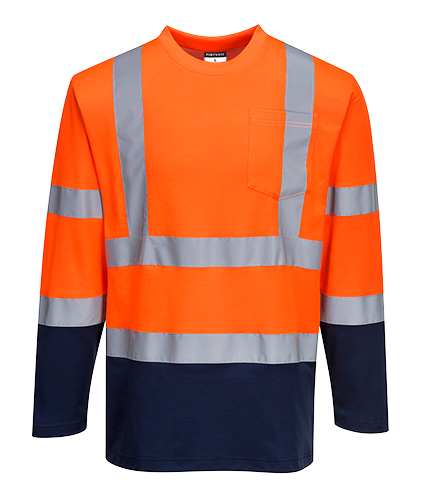 T-shirt coton comfort bicolore manche longue orange marine s280, s_0