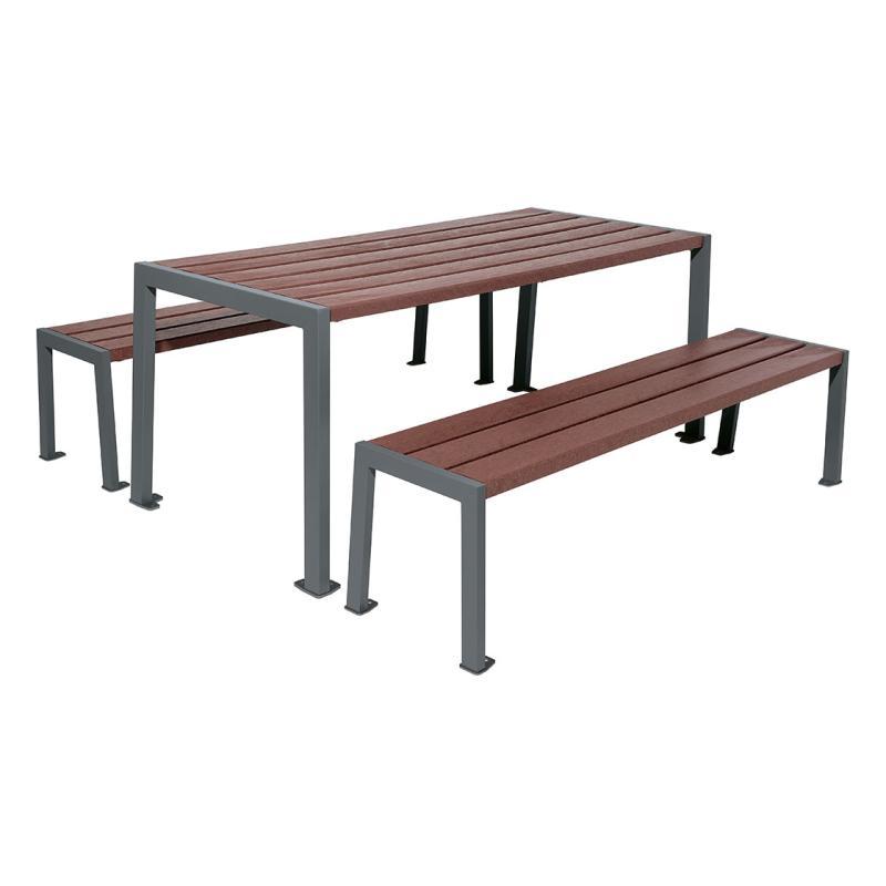 Table de pique-nique Silaos® - acier et plastique recyclé - ref : 209652.Gpro - avec deux banquettes incluses_0