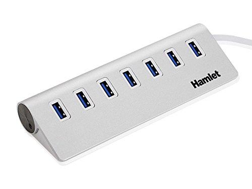 HAMLET XUSB370MS - Hub USB 3.0 en aluminium avec 7 ports et alimentation secteur 3A_0