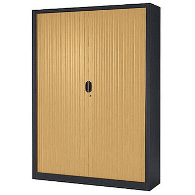 ARMOIRE MÉTAL CONFORT MAXI LARGEUR - A RIDEAUX - L. 140 X H. 198 CM - CORPS ANTHRACITE - RIDEAUX HÊTRE