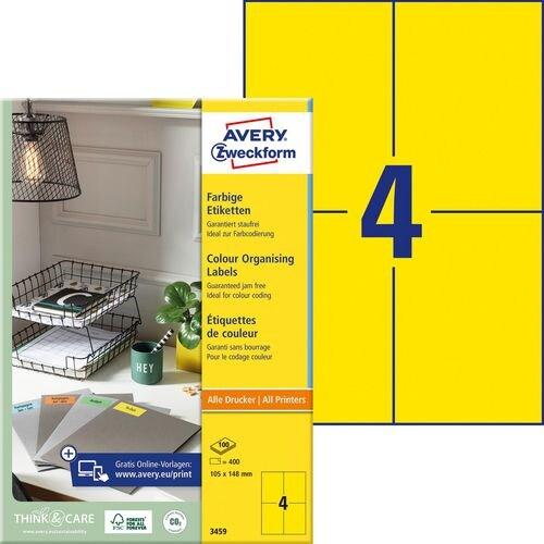 Avery Zweckform 400 étiquettes universelles jaunes, format 105 x 148 mm (100 feuilles A4 / cdt) - jaune 3459_0