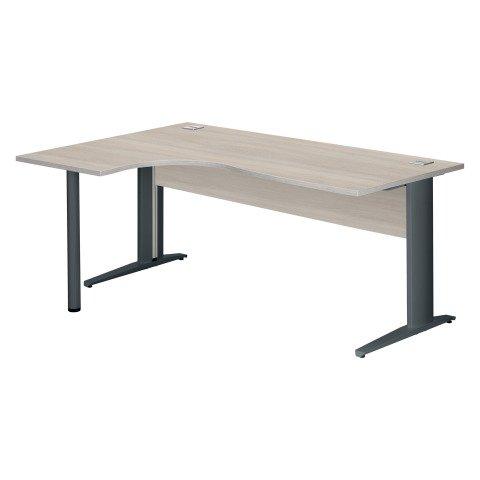 BUREAU COMPACT EXCELLENS L 180 CM CHÊNE GRIS RETOUR À GAUCHE PIÈTEMENT MÉTAL ANTHRACITE