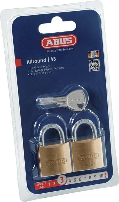 Cadenas cylindrique 45/30 Twins B/SB - corps en laiton 29 mm - fermeture identique ABUS - résistant à la corrosion_0