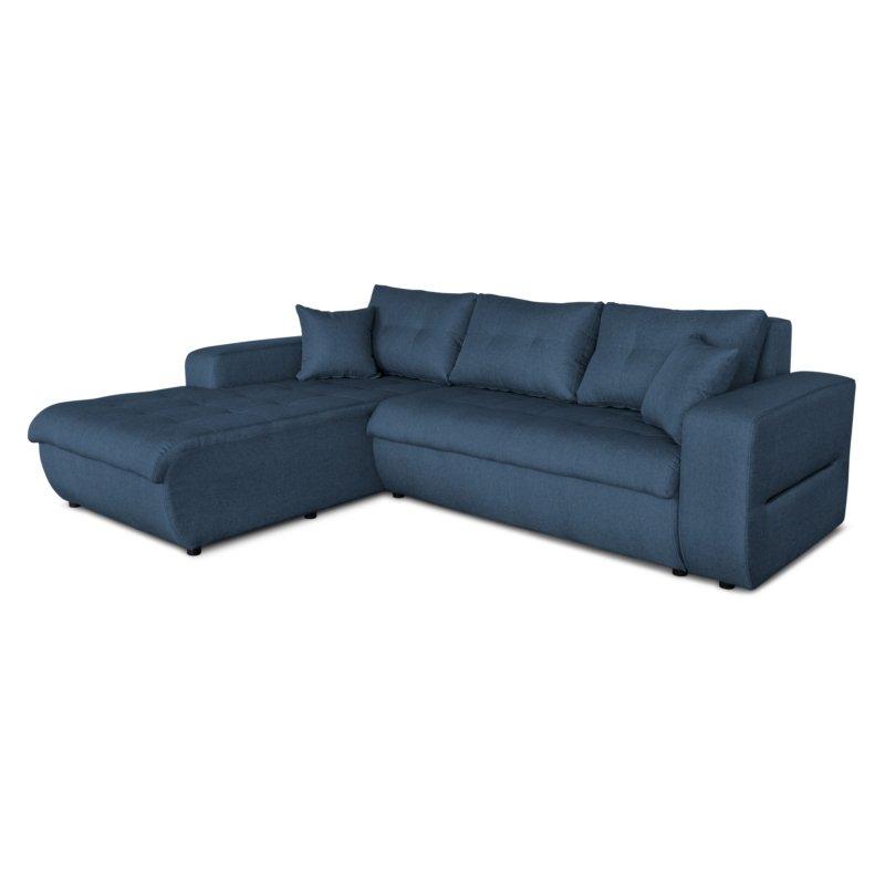 Canapé d'angle à gauche convertible ZELI bleu - Design scandinave avec coffre de rangement et deux coussins_0
