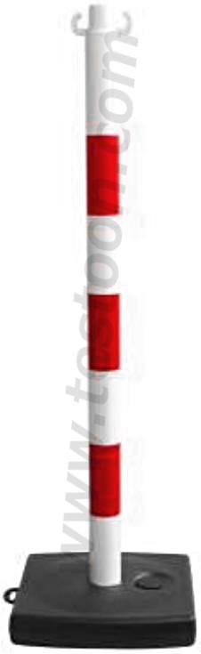 BALISE DE SIGNALISATION ROUGE ET BLANCHE AVEC SUPPORT DE CHAÎNE, HAUTEUR 90CM, SOCLE - CATAL321