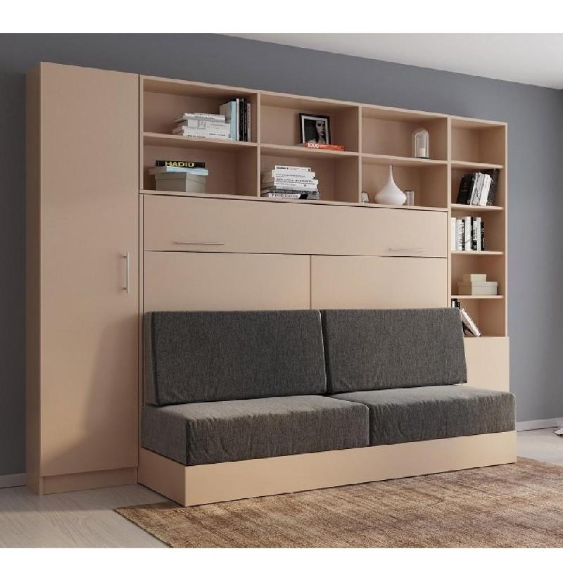 Composition lit escamotable Vertigo Sofa Taupe - canapé gris - largeur 311 cm - couchage 140x200 cm_0