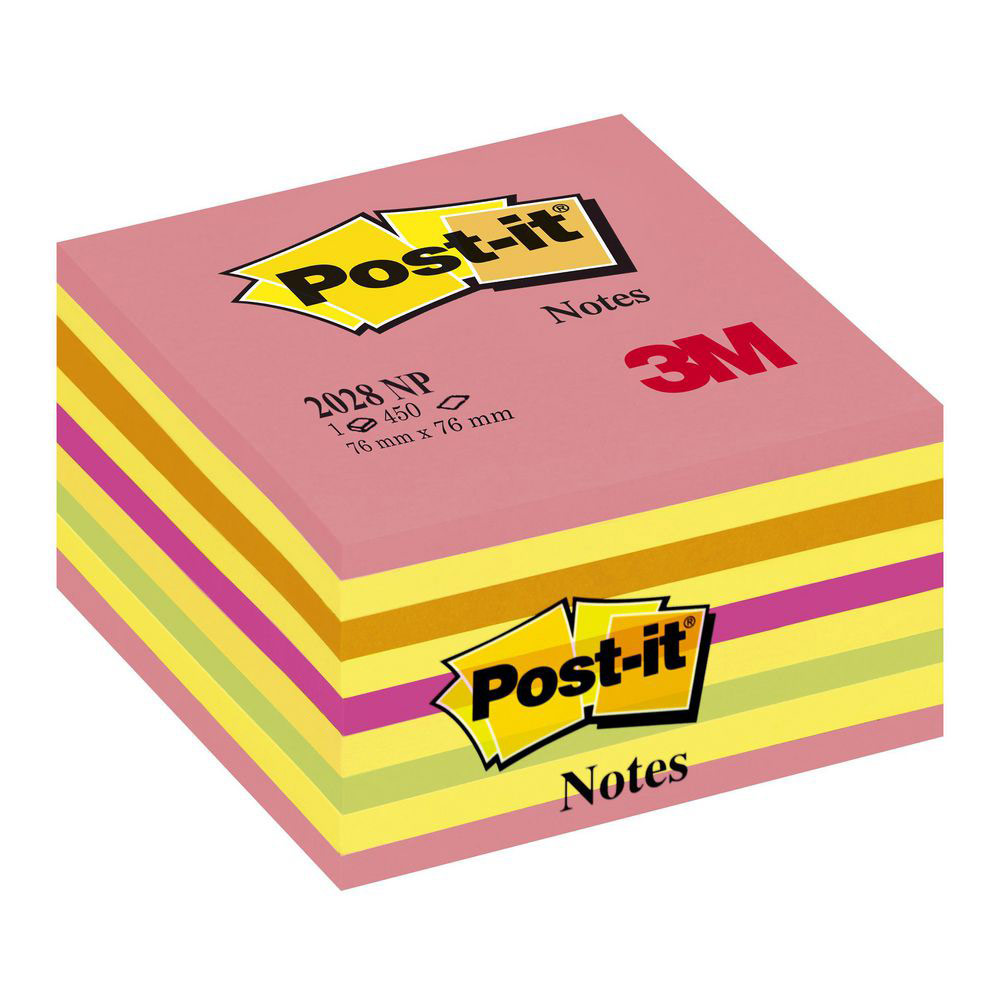 CUBE DE NOTES REPOSITIONNABLES POST-IT 76 X 76 MM - NEON ROSE - BLOC DE 450 FEUILLES - LOT DE 2 CUBES + 1 GRATUIT