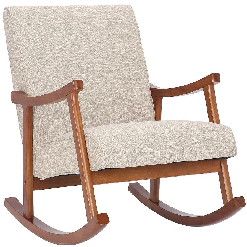 Décoshop26 - Fauteuil à bascule style rocking chair en tissu crème et pied en bois FAB10067 - beige Bois massif 3000911569600_0