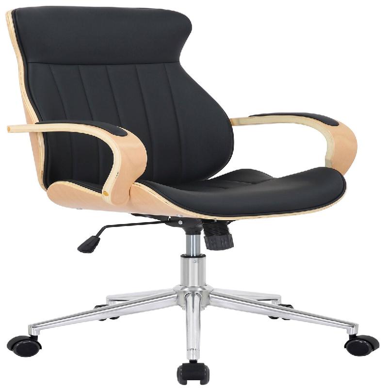 Décoshop26 - Fauteuil de bureau avec roulettes synthétique noir et bois clair hauteur réglable BUR10464 - noir Bois massif 3001103569606_0