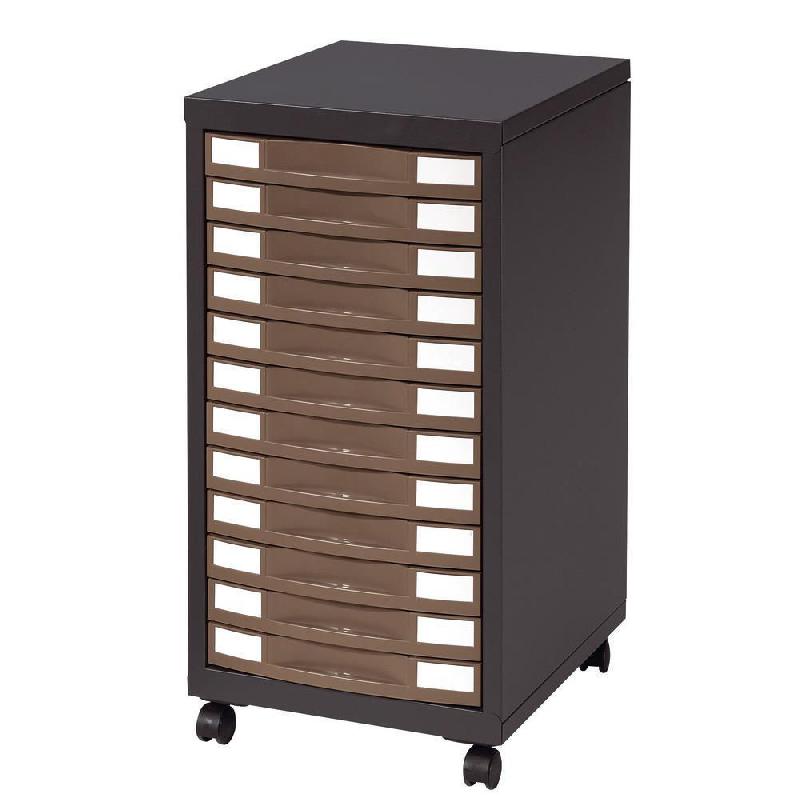 DESSERTE DISCRETIS - 12 TIROIRS - METAL - CORPS ANTHRACITE - TIROIRS TAUPE
