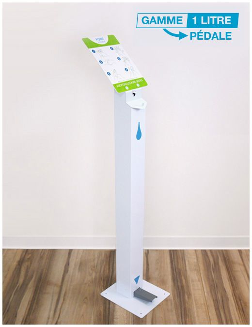 Distributeur de gel à pédale - Aliage PLV - Universel pour flacons jusqu'à 1L - Dimensions H1250 x L250 x P290 mm_0