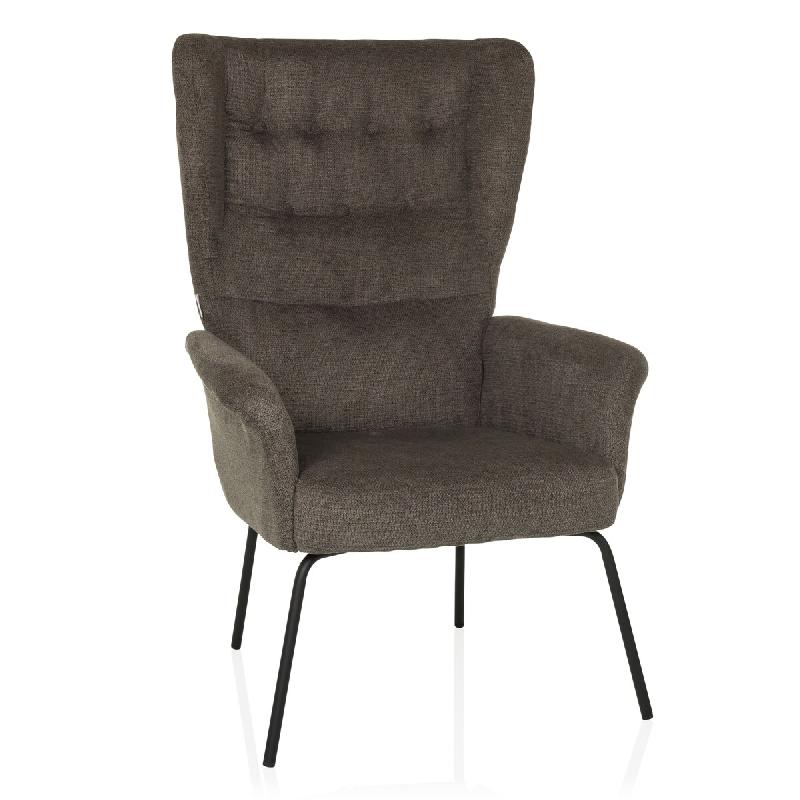 Fauteuil de relaxation / Fauteuil à oreilles HAVENIO tissu gris foncé hjh LIVING - gris polyester 621988_0