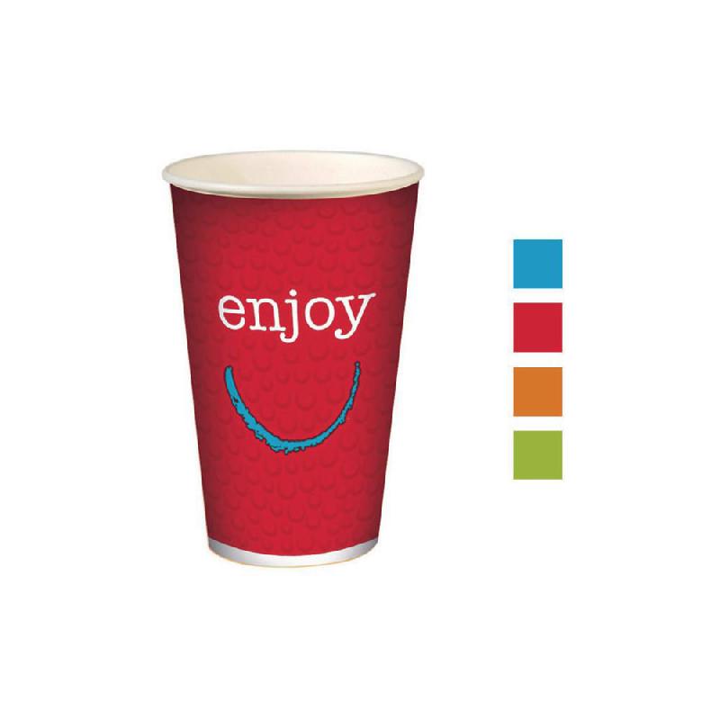 GOBELETS POUR BOISSONS FROIDES EN CARTON RECYCLABLE HUHTAMAKI ENJOY - 400 ML - COULEURS ASSORTIES - LOT DE 50