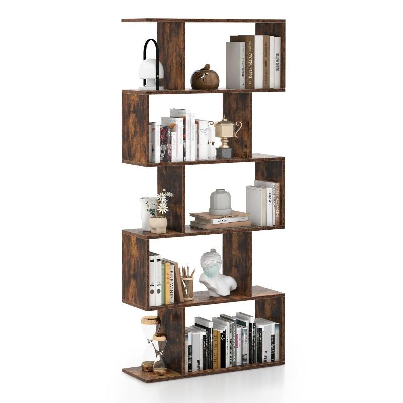 Helloshop26 - Bibliothèque 5 niveaux en forme de S 70 x 23,5 x 158 cm structure stable moderne pour salon bureau en bois café 20_0015048 - 300022860_0
