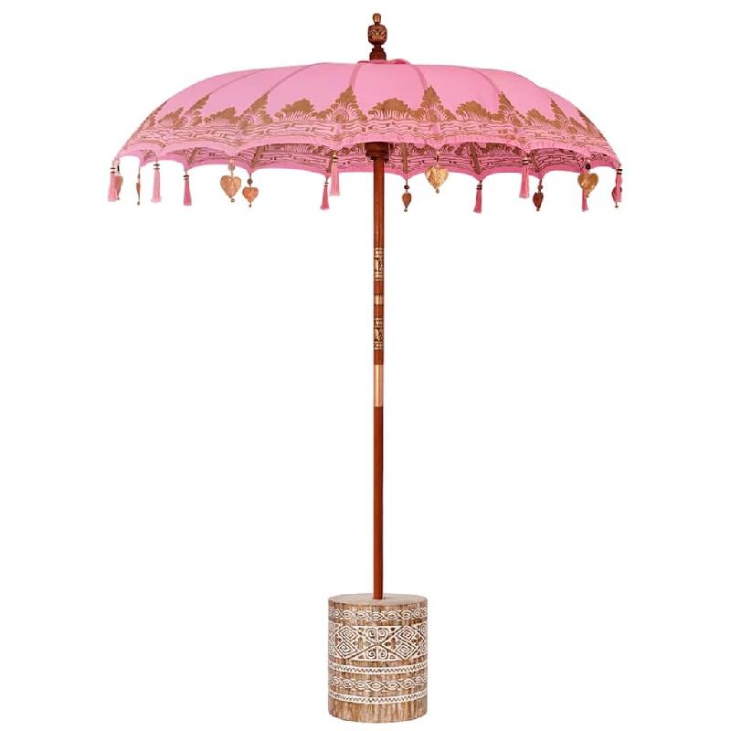 Helloshop26 - Parasol balinais design tropical jardin 185 x 185 x 260 cm avec base en bois massif rose 02_0055951 - rose Bambou 3000239278529_0