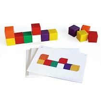 JEU DE GÉOMÉTRIE DANS L'ESPACE, 76 CUBES 20X20 MM ET 30 FICHES MODÈLES