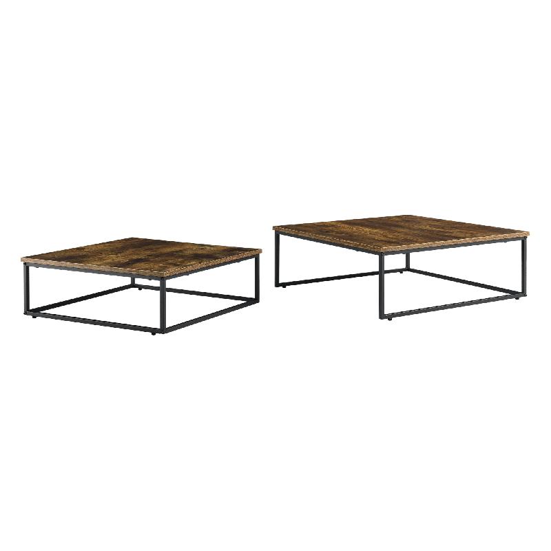 Lot de 2 tables basses gigognes Haninge carrées - effet bois foncé - 03_0008529_0