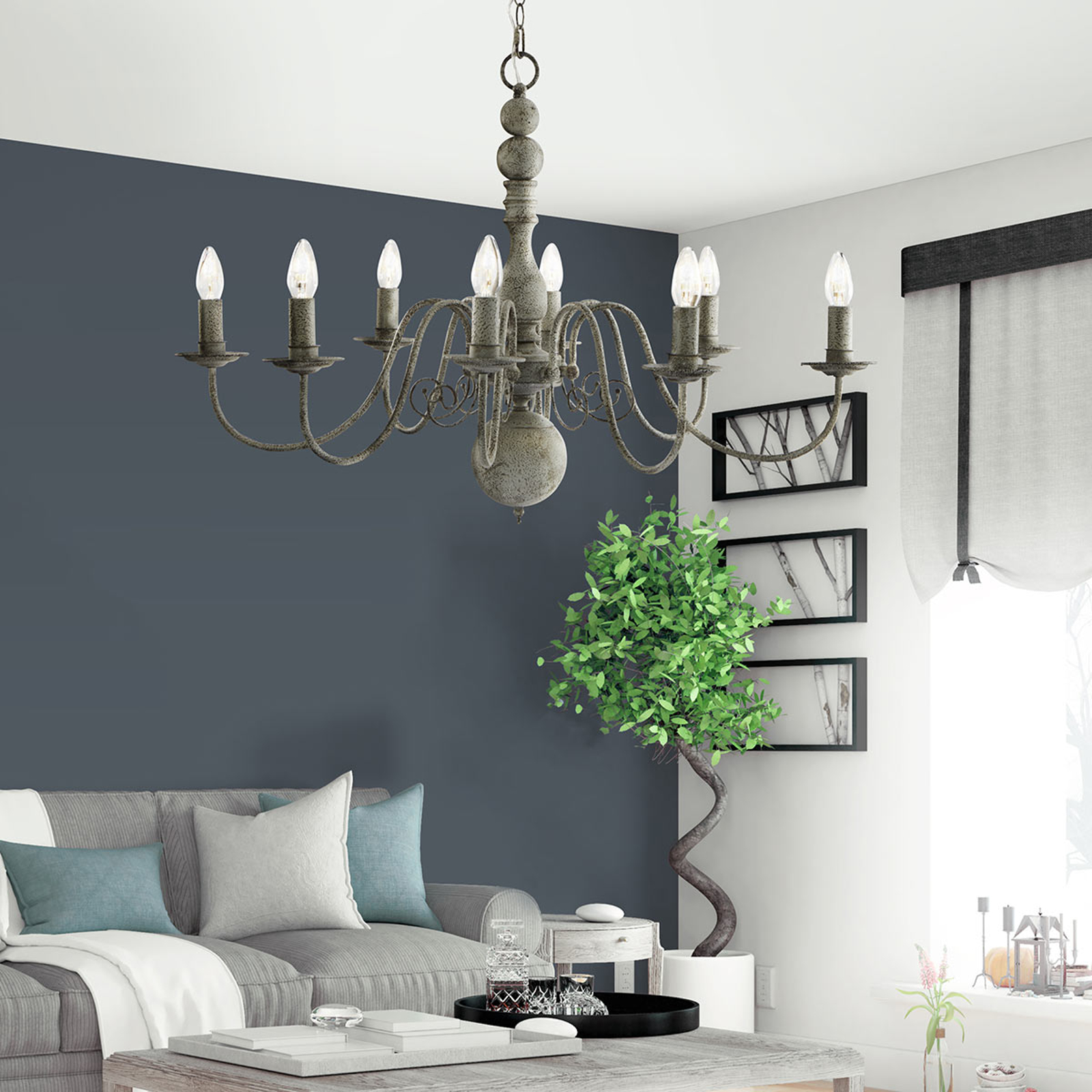 SEARCHLIGHT LUSTRE GREYTHORNE À 8 LAMPES