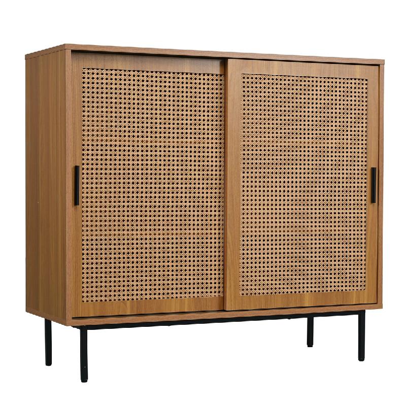 Merax buffet de cuisine style campagne, 2 portes coulissantes et étagère réglable, meuble 100×90×37 cm - marron multi-matériau WF317673AAA_0