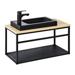 Meuble lave-mains WILO vasque noire + robinet noir - noir métal 3760232701485_0