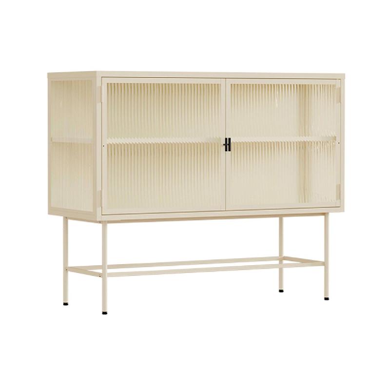 Oviala Business Buffet moderne 2 portes 110 cm en métal et verre écru - blanc acier 113961_0