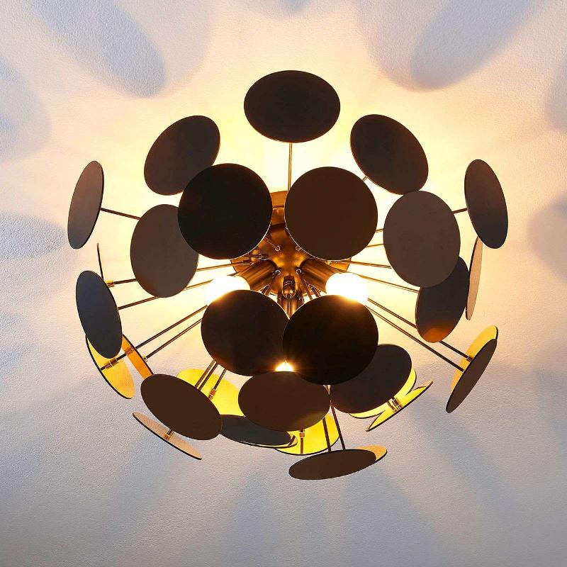 LINDBY PLAFONNIER KINAN, Ø 54 CM, NOIR, OR, E14