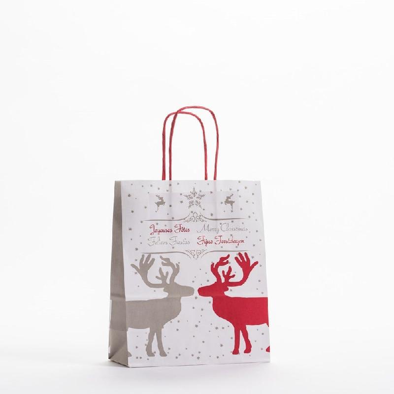 Sac kraft Christmas in love poignées torsadées 18x22+8cm - par 50_0