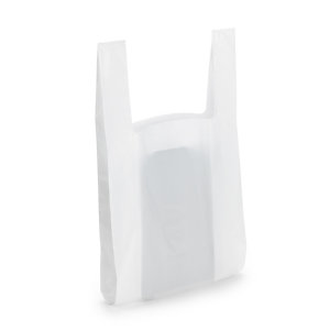 SAC PLASTIQUE BLANC À POIGNÉES BRETELLES 50 MICRONS 18 X 35 X 10 CM