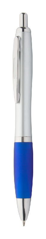 Stylo à bille en plastique - corps silver avec grip en caoutchouc coloré - encre bleue_0
