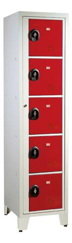 VESTIAIRE VISITABLE IDÉAL COLLÈGE - 1 COLONNE 5 CASIERS MONOBLOC GRIS ROUGE