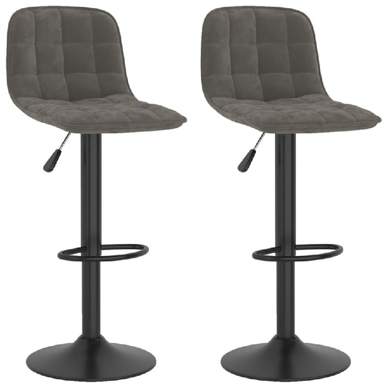 Décoshop26 - Lot de 2 tabourets de bar chaises hautes en velours gris foncé coutures carrées et acier DEC029725 - gris 3000257523441_0