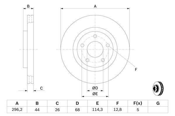 Disque de frein Bosch 0986479358 - boîte de 2 disques ventilés - 5 trous - épaisseur 26 mm - côté avant_0