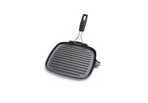 Gril carré Le Creuset en fonte émaillée - poignée silicone repliable et amovible - 24 cm - fabriqué en France_0