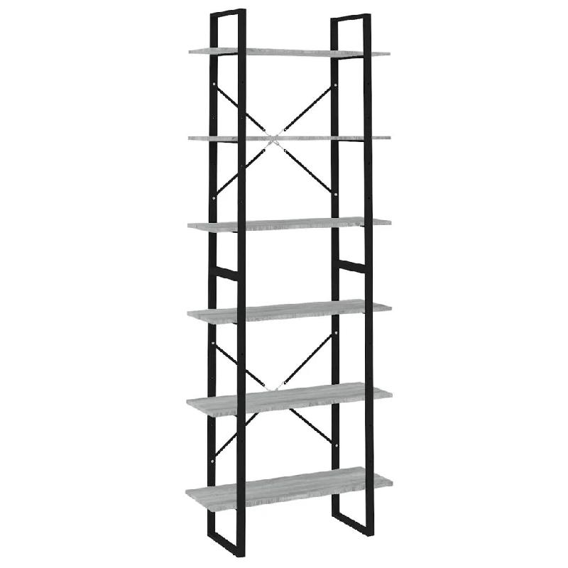 Helloshop26 - Armoire haute bibliothèque contemporaine avec 6 étagères 80 x 30 x 210 cm en bois d'ingénierie gris 02_0048448 - gris métal 3000235_0