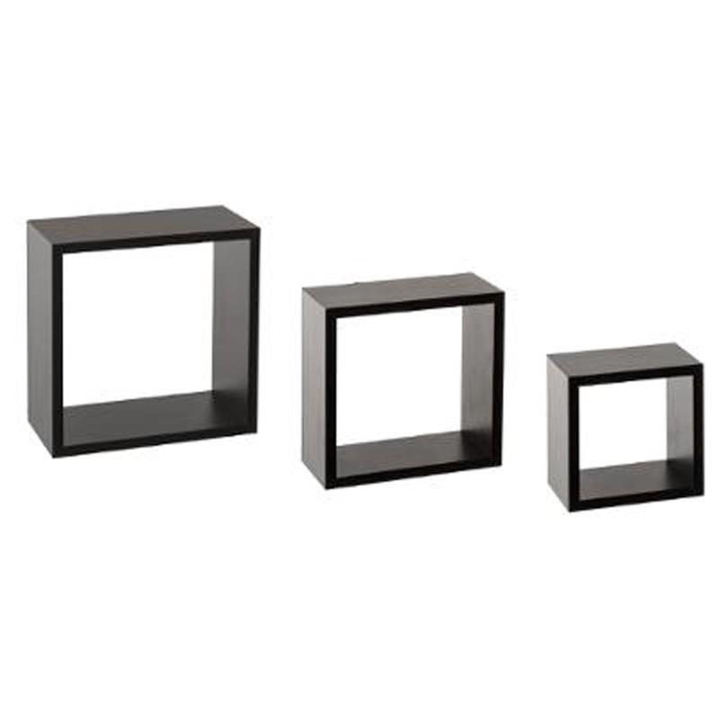 Lot de 3 étagères murales cube noir Paris Prix - 3 tailles différentes en MDF, 25 cm maximum_0