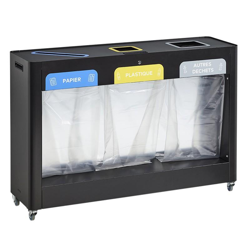 Meuble de tri mobile - TRIMOUV - Rossignol 3 x 110L - Vigipirate avec roulettes pour espaces intérieurs_0