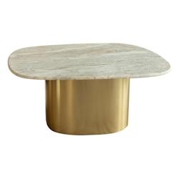 Now's Home - Table Basse En Marbre Gris Et Pied En Metal Dore - 3256390250465_0