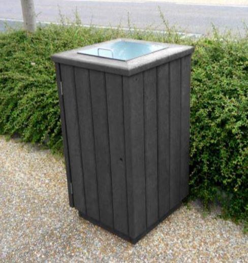 Poubelle de ville avec trappe en plastique recyclé - porte-sac 140 L ou bac 100 L - anti-UV et verrouillage à clé_0