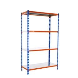 PROREGAL Étagère pour charges lourdes MID METAL SHARK | HxLxP 150x100x40cm | Charge du compartiment 180kg | Bleu-orange - bleu métal PR_RS138-89_0