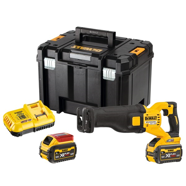 SCIE SABRE DEWALT DCS389X2-QW XR 54V 2 BATTERIES 9AH ET CHARGEUR MULTI VOLTAGE COFFRET TSTAK