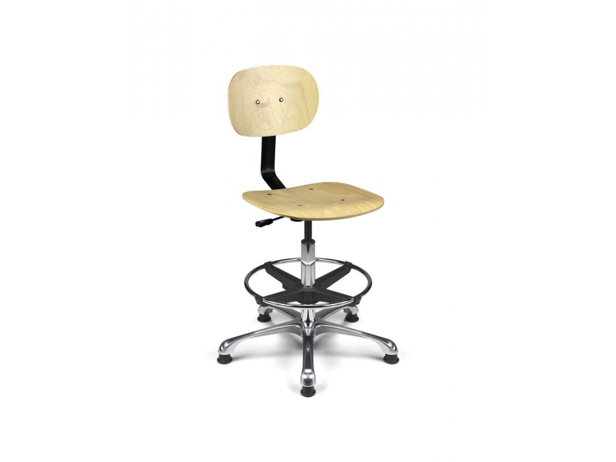 Siège technique en bois pour industrie propre et sale - LABO H - robuste, confortable, réglable avec repose-pied en acier_0