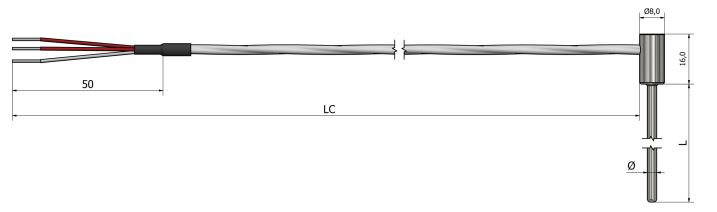 Sonde à résistance tubulaire (RTD) coudée miniature - PT35 - Pt100, Pt500, Pt1000 - Classe A ou B - Câble jusqu'à 400°C_0