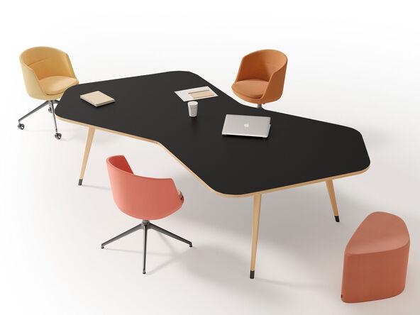 Table de réunion Cooper asymétrique - design robuste - chant multiplis - 6 personnes - plateau mélaminé - pieds hêtre_0