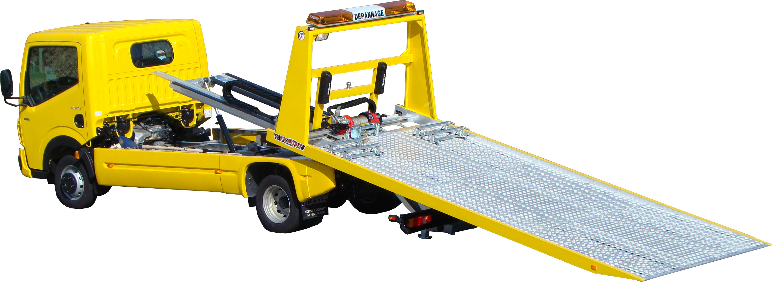 Véhicules de dépannage Plat'Trans PF 20 - plateau basculant en aluminium avec treuil 4T et équipements conformes au code de la route_0