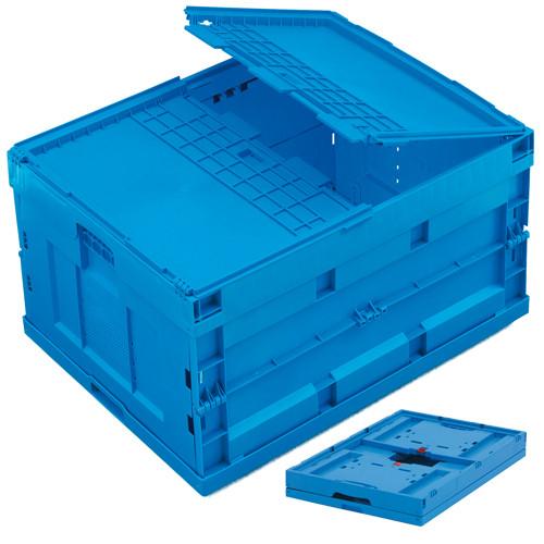 Bac plastique pliable plein bleu 800 x 600 x 455 mm avec couvercle intégré - Réf : BAC147BP8645000_0