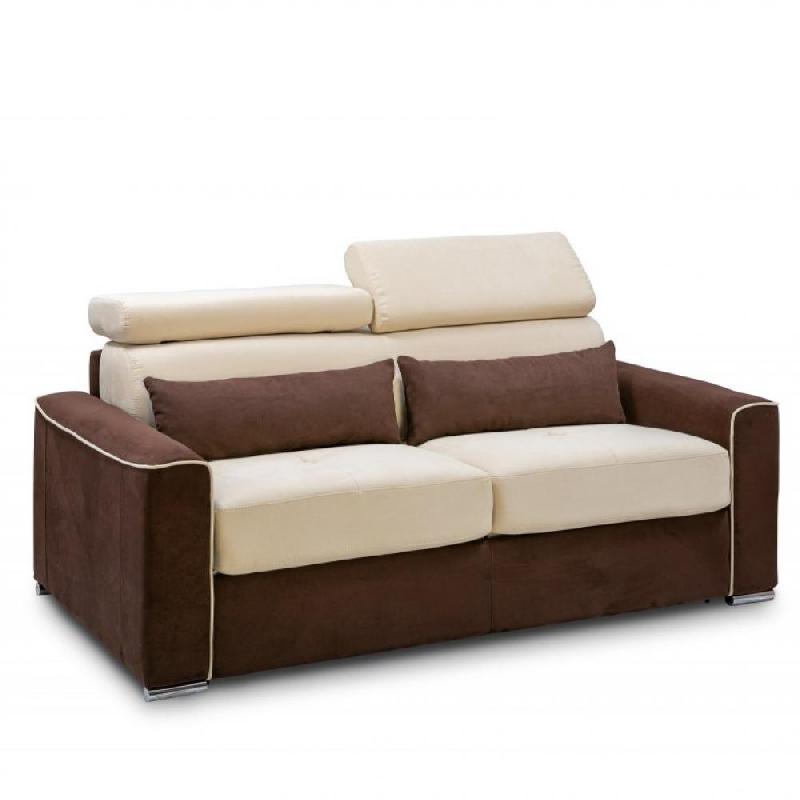 CANAPÉ CONVERTIBLE EXPRESS CANBERRA 140CM MATELAS 16CM BICOLORE MICROFIBRE CRÈME ET MARRON_0