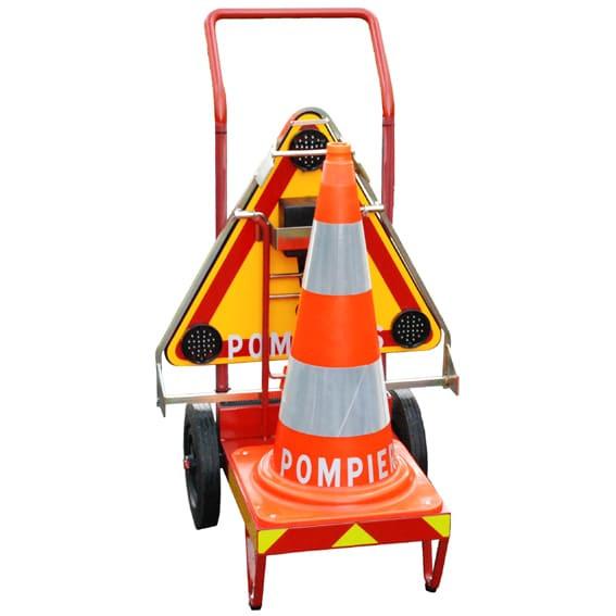 Chariot de balisage d'urgence - Acier mécano-soudé - Rouge Pompiers NFX08-008 - Capacité 12 à 20 cônes - Réf. INTCHARBAL_0